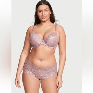 Victoria's Secret Blush Silver Lace Body by VS Perfect Shape PushUP Bra 34D NWT